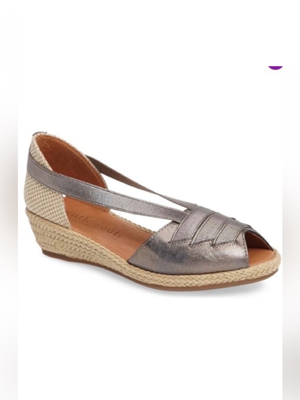 Gentle Souls Lena Metallic Leather Peep-Toe Espadrille Sandals Women's Size 9